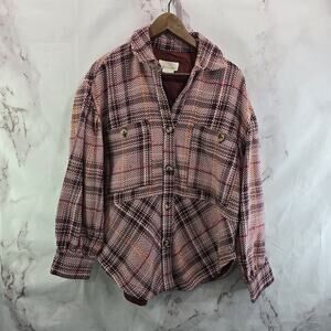 By Anthropologie Shirt Jacket Womens Medium Pink Red Shacket Textured Hudson